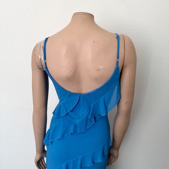 [Petal & Pup] Blue Ciao Tiered Ruffles V-Neck Maxi Dress Side Slit Wedding Sz XL - Picture 5 of 11